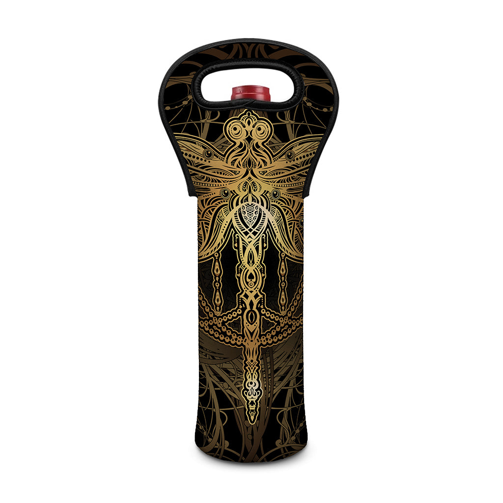 Golden Spiritual Dragonfly Print Single Neoprene Wine Tote