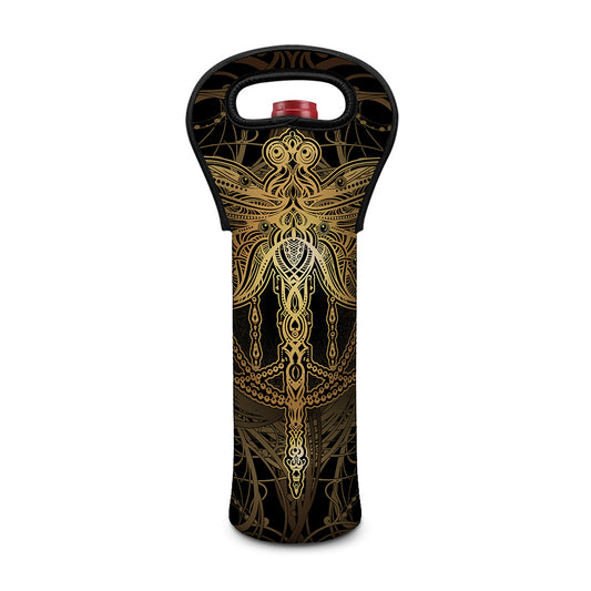 Golden Spiritual Dragonfly Print Single Neoprene Wine Tote