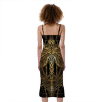 Golden Spiritual Dragonfly Print Slim Fit Midi Cami Dress