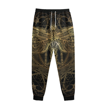 Golden Spiritual Dragonfly Print Sweatpants