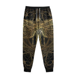 Golden Spiritual Dragonfly Print Sweatpants