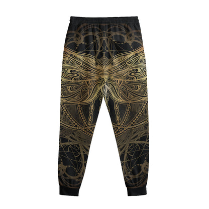 Golden Spiritual Dragonfly Print Sweatpants