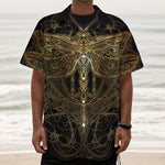 Golden Spiritual Dragonfly Print Textured Short Sleeve Shirt