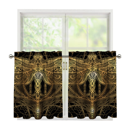 Golden Spiritual Dragonfly Print Tier Curtains