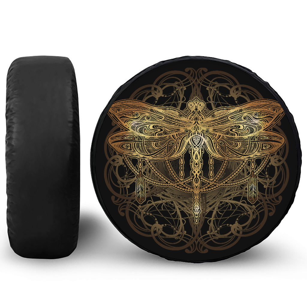Golden Spiritual Dragonfly Print Tire Cover