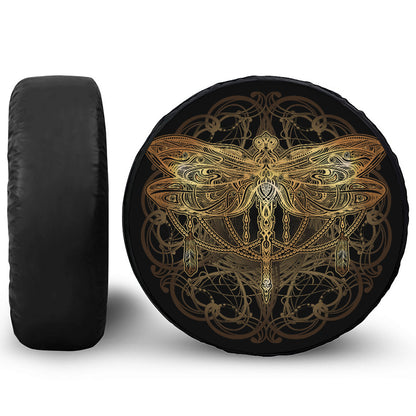 Golden Spiritual Dragonfly Print Tire Cover