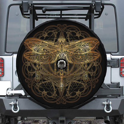 Golden Spiritual Dragonfly Print Tire Cover With Camera Hole