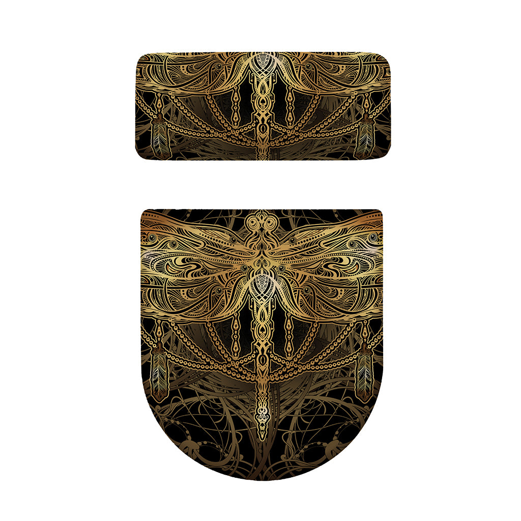 Golden Spiritual Dragonfly Print Toilet Lid And Tank Cover Set