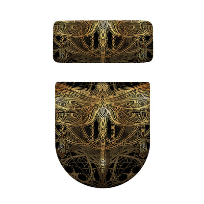 Golden Spiritual Dragonfly Print Toilet Lid And Tank Cover Set