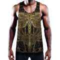 Golden Spiritual Dragonfly Print Men's Workout Tank Top