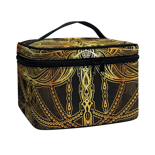 Golden Spiritual Dragonfly Print Travel Makeup Bag