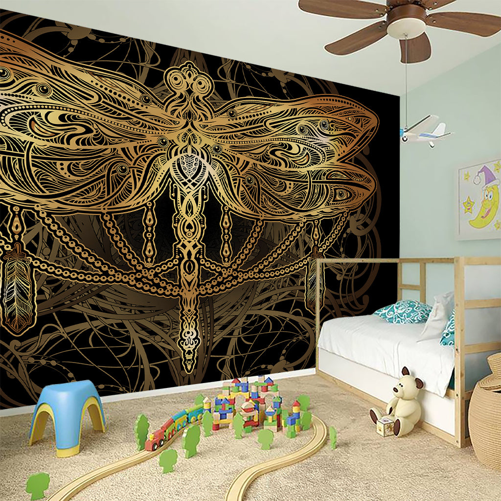 Golden Spiritual Dragonfly Print Wall Sticker