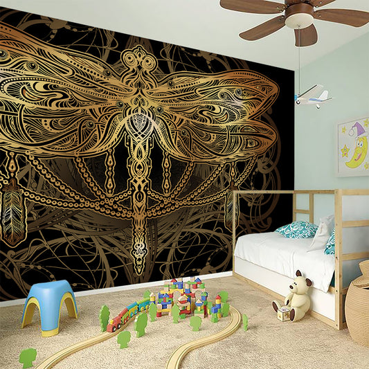Golden Spiritual Dragonfly Print Wall Sticker