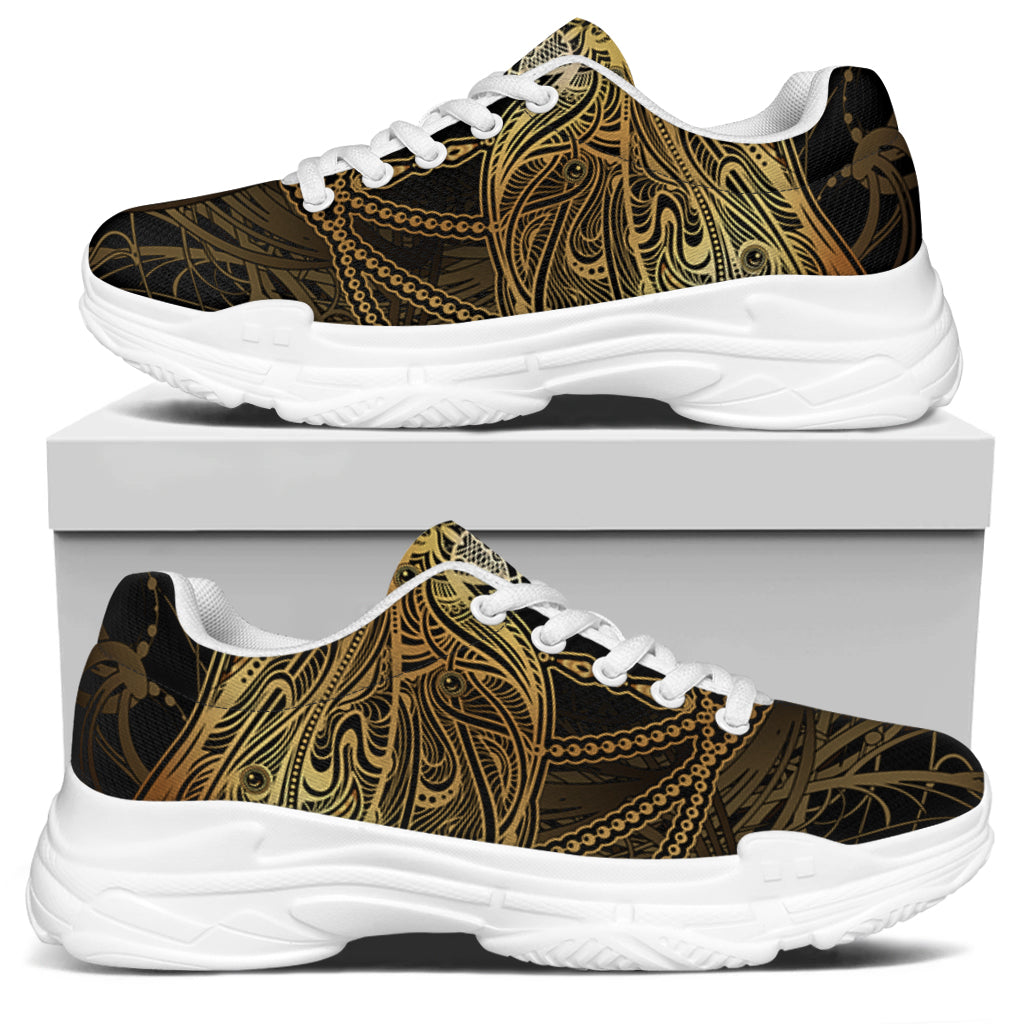 Golden Spiritual Dragonfly Print White Chunky Shoes