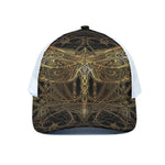 Golden Spiritual Dragonfly Print White Mesh Trucker Cap