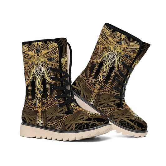Golden Spiritual Dragonfly Print Winter Boots