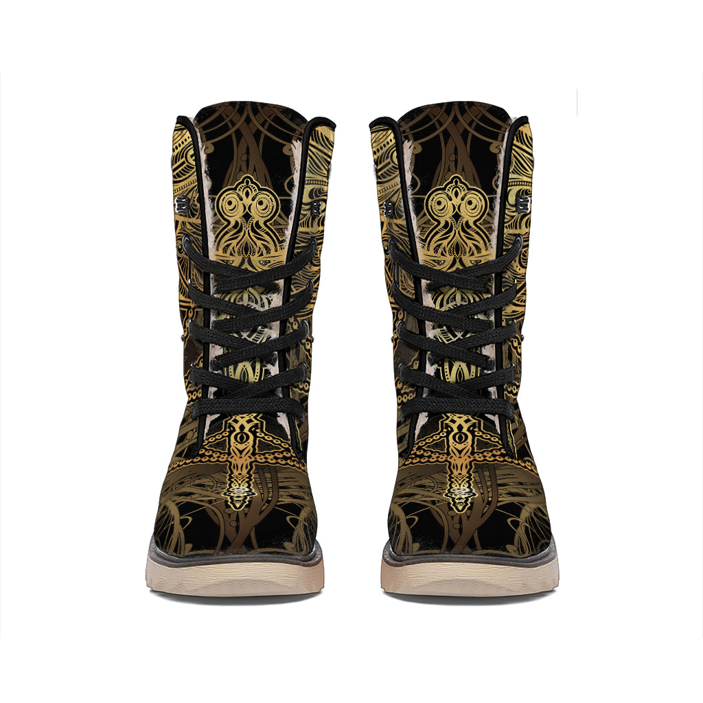 Golden Spiritual Dragonfly Print Winter Boots