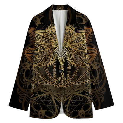 Golden Spiritual Dragonfly Print Women's Blazer