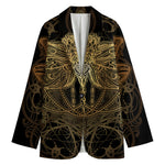 Golden Spiritual Dragonfly Print Women's Blazer
