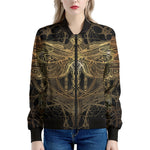Golden Spiritual Dragonfly Print Women's Bomber Jacket