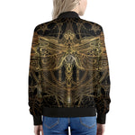 Golden Spiritual Dragonfly Print Women's Bomber Jacket