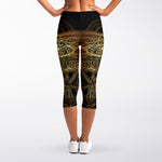 Golden Spiritual Dragonfly Print Women's Capri Leggings