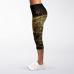 Golden Spiritual Dragonfly Print Women's Capri Leggings