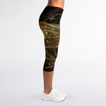 Golden Spiritual Dragonfly Print Women's Capri Leggings