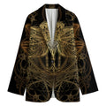 Golden Spiritual Dragonfly Print Women's Cotton Blazer