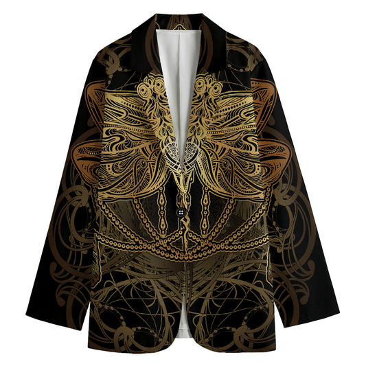 Golden Spiritual Dragonfly Print Women's Cotton Blazer