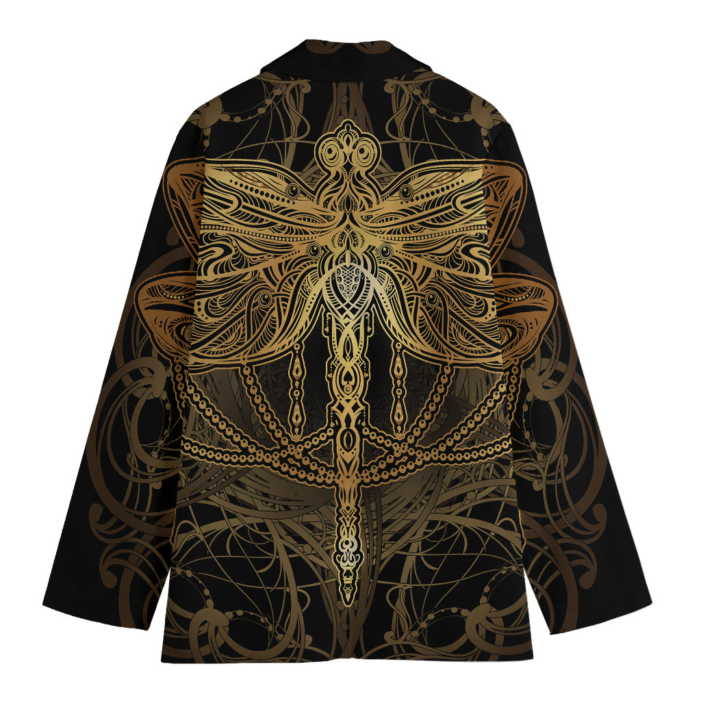 Golden Spiritual Dragonfly Print Women's Cotton Blazer
