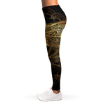 Golden Spiritual Dragonfly Print Women's Leggings