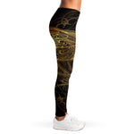 Golden Spiritual Dragonfly Print Women's Leggings