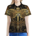 Golden Spiritual Dragonfly Print Women's Polo Shirt