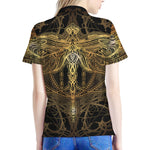 Golden Spiritual Dragonfly Print Women's Polo Shirt