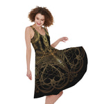 Golden Spiritual Dragonfly Print Women's Sleeveless Dress