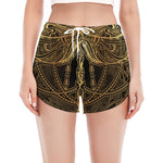 Golden Spiritual Dragonfly Print Women's Split Running Shorts