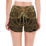 Golden Spiritual Dragonfly Print Women's Split Running Shorts