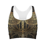 Golden Spiritual Dragonfly Print Women's Sports Bra