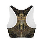 Golden Spiritual Dragonfly Print Women's Sports Bra