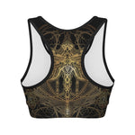 Golden Spiritual Dragonfly Print Women's Sports Bra