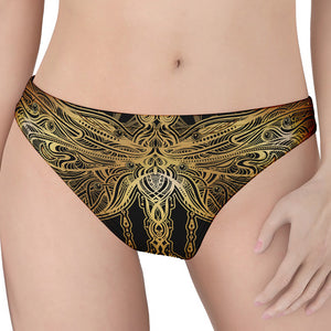 Golden Spiritual Dragonfly Print Women's Thong