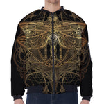 Golden Spiritual Dragonfly Print Zip Sleeve Bomber Jacket