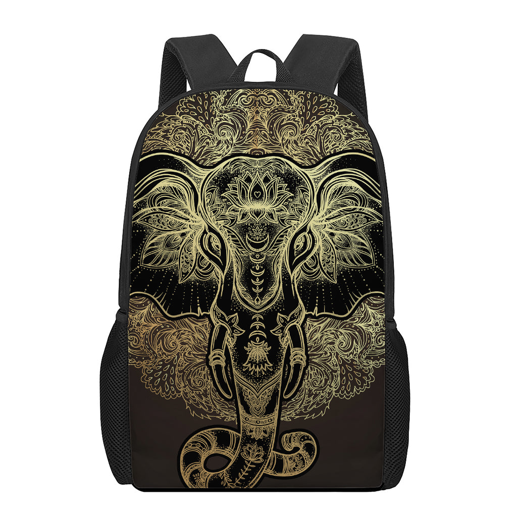 Golden Spiritual Elephant Print 17 Inch Backpack