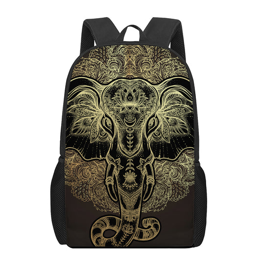 Golden Spiritual Elephant Print 17 Inch Backpack