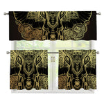 Golden Spiritual Elephant Print 3 Piece Kitchen Curtains