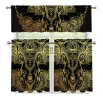 Golden Spiritual Elephant Print 3 Piece Kitchen Curtains
