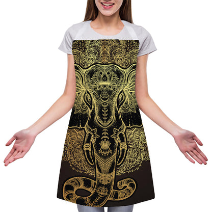 Golden Spiritual Elephant Print Adjustable Apron