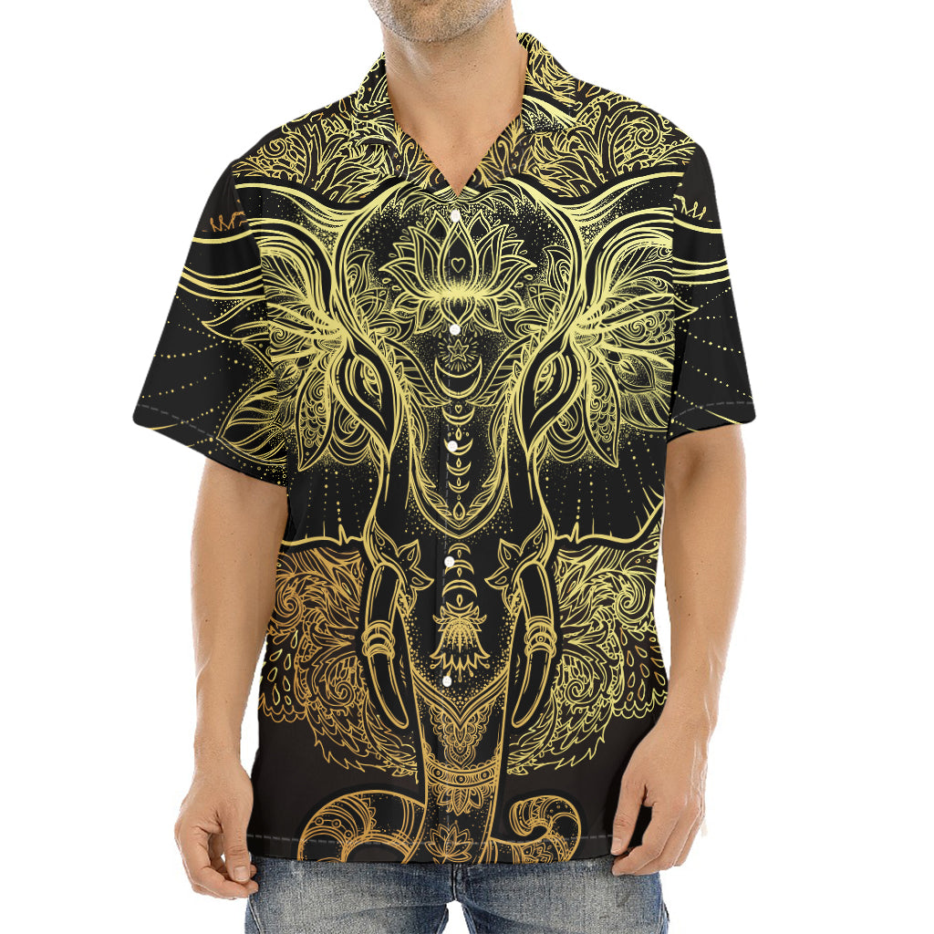 Golden Spiritual Elephant Print Aloha Shirt