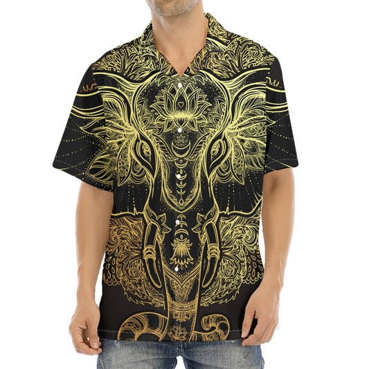 Golden Spiritual Elephant Print Aloha Shirt